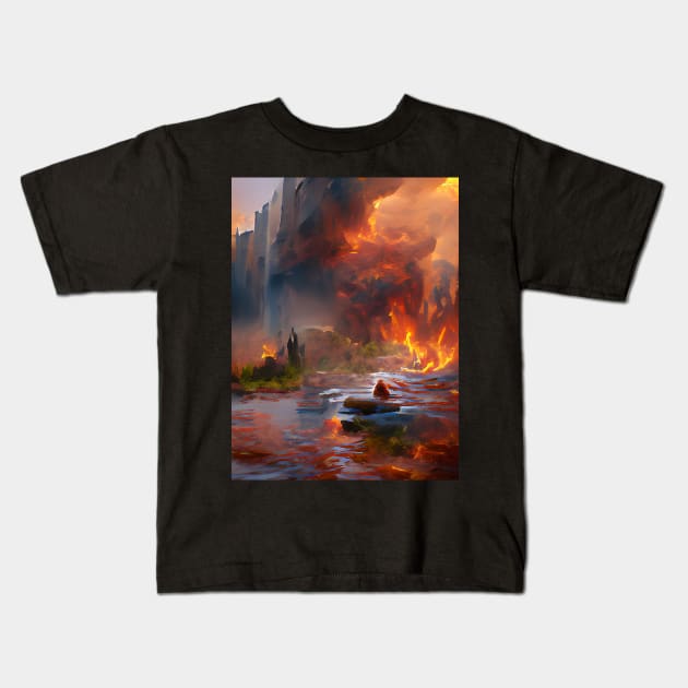 Water and Fire Fantasy Art Style Kids T-Shirt by abysarts